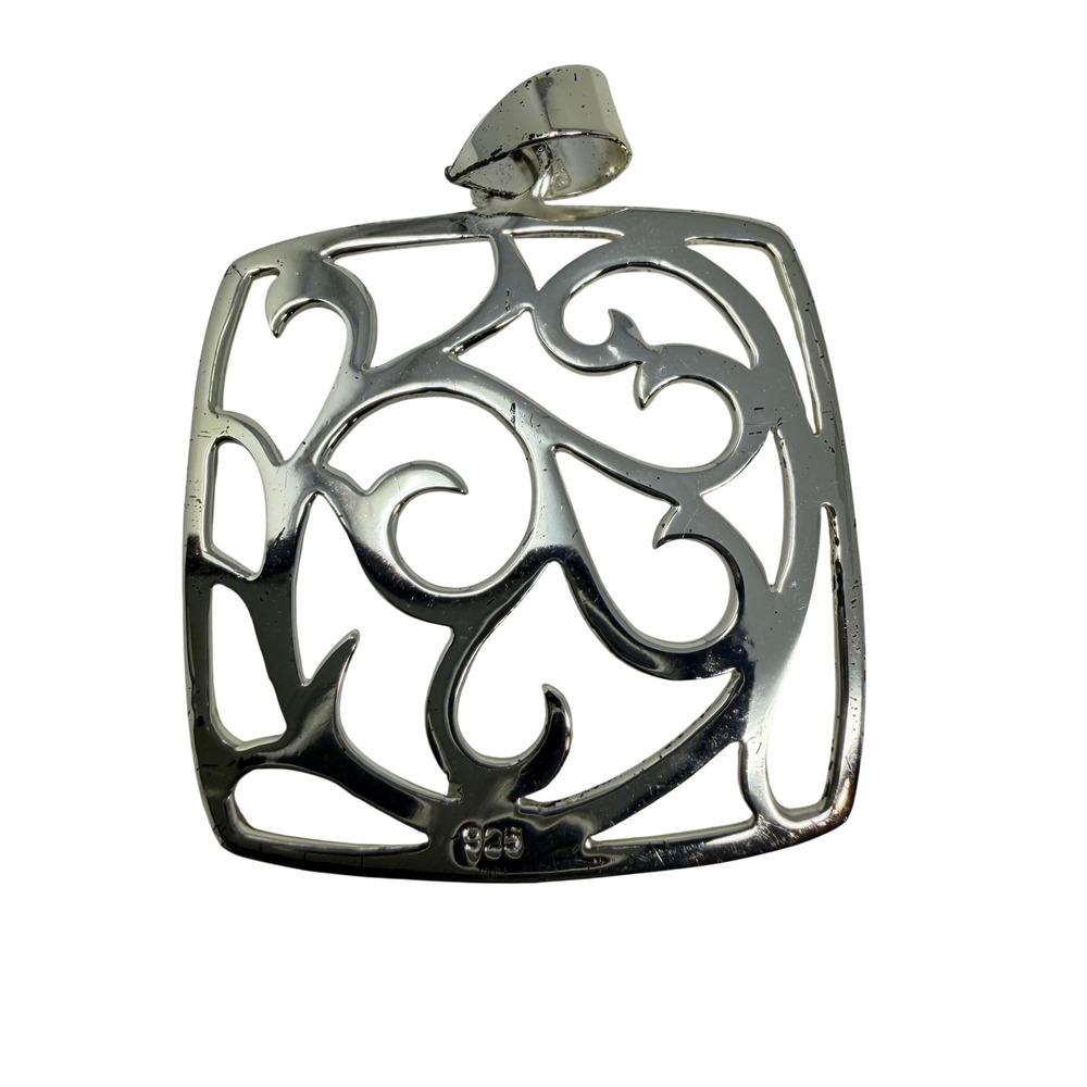 Charleston Charm Sterling Silver‎ 925 Filigree Scroll Openwork Square Pendant